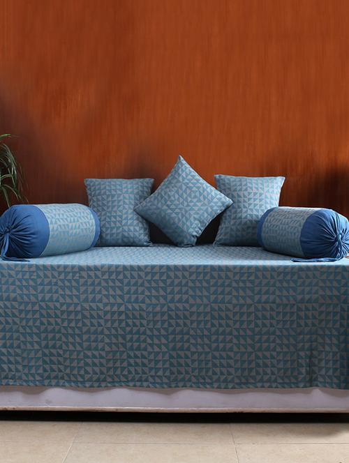 house this the chaotic triangles 100% cotton 1 bedcover & 2 bolster covers & 3 cushion covers - blue - 12364569 - Very Small Image - 1