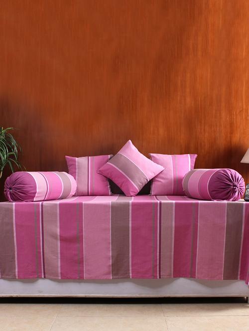 house this the bar-code stripes 100% cotton 1 bedcover & 2 bolster covers & 3 cushion covers - purple - 12364571 - Very Small Image - 1
