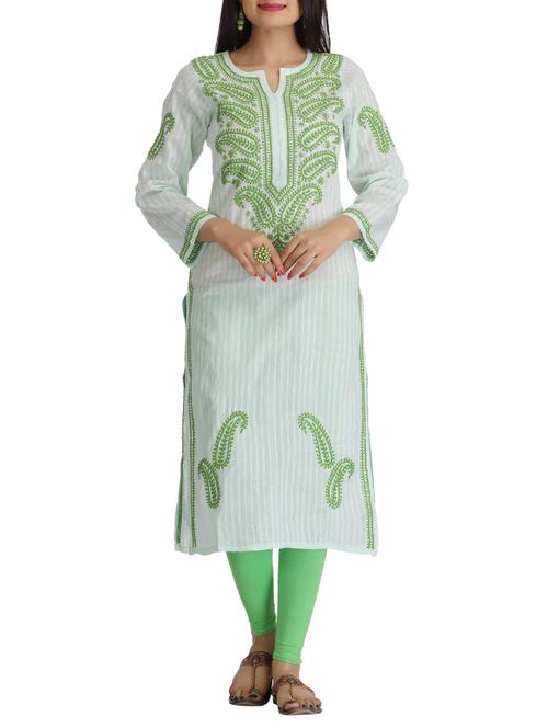 white cotton straight kurta - 12369135 - Very Small Image - 1