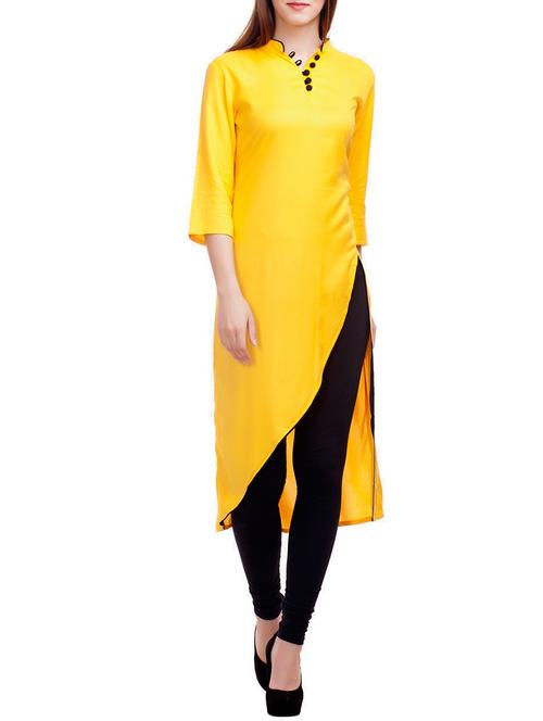 yellow satin asymmetric kurta - 12371122 - Very Small Image - 1