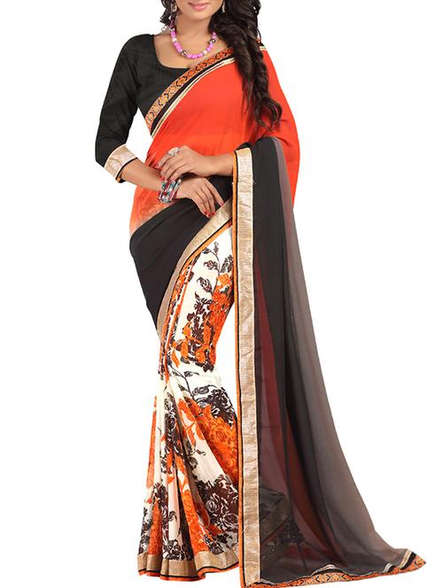 orange georgette half and half saree with blouse - 12371975 - Very Small Image - 1