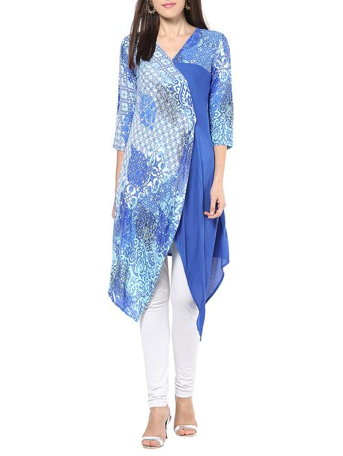blue viscose asymmetric kurta - 12377153 - Very Small Image - 1