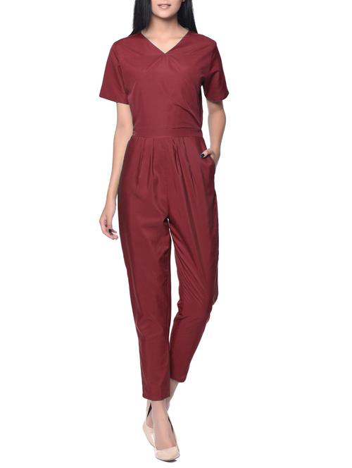 red crepe full leg  jumpsuit - 12379799 - Very Small Image - 1