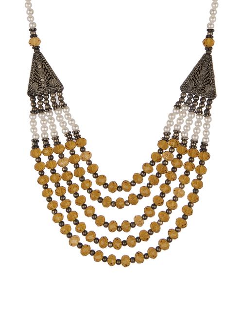 Ochre yellow beads embellished layered necklace - 12380165 - Very Small Image - 1