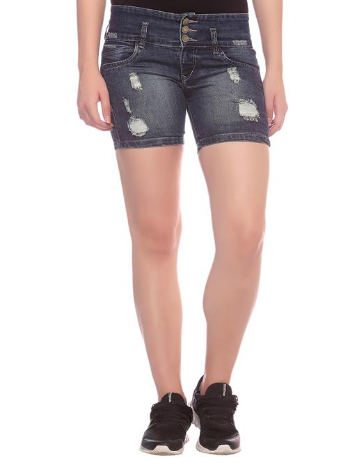 Navy Blue Denim Shorts - 12380757 - Very Small Image - 1
