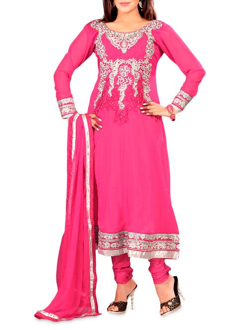 Pink Georgette Embroidered Unstitched Suit Set - 1238148 - Very Small Image - 1