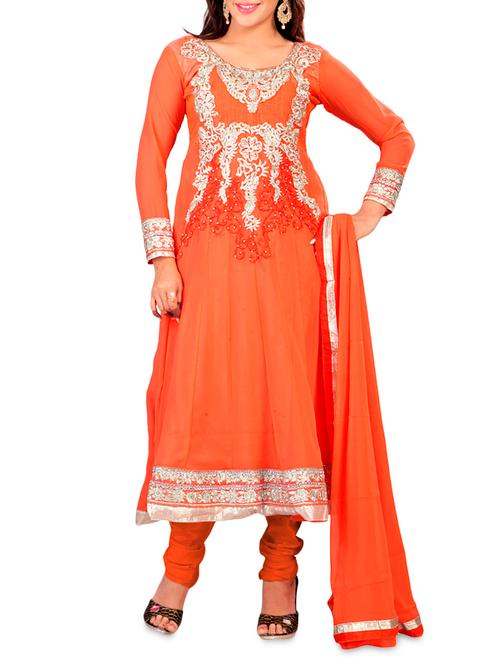 Orange Georgette Embroidered Unstitched Suit Set - 1238150 - Very Small Image - 1