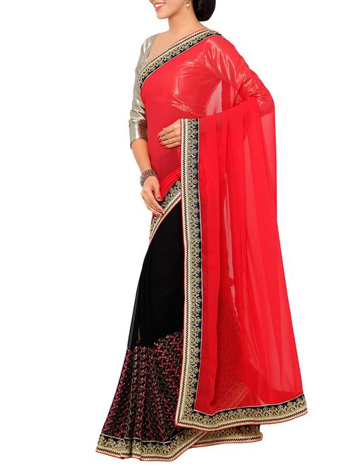 black georgette half and half saree - 12382373 - Very Small Image - 1