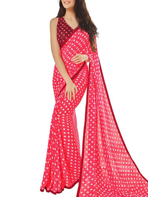 pink georgette printed saree - 12382399 - Very Small Image - 1