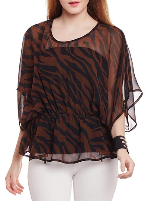 brown and black printed georgette regular top - 12383403 - Very Small Image - 1