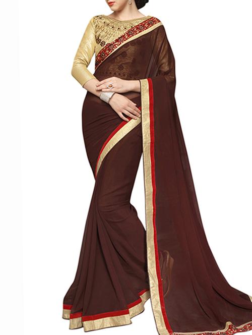 brown faux georgette saree with blouse - 12393507 - Very Small Image - 1