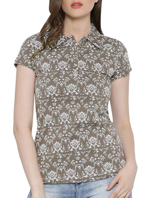taupe printed cotton top - 12393851 - Very Small Image - 1