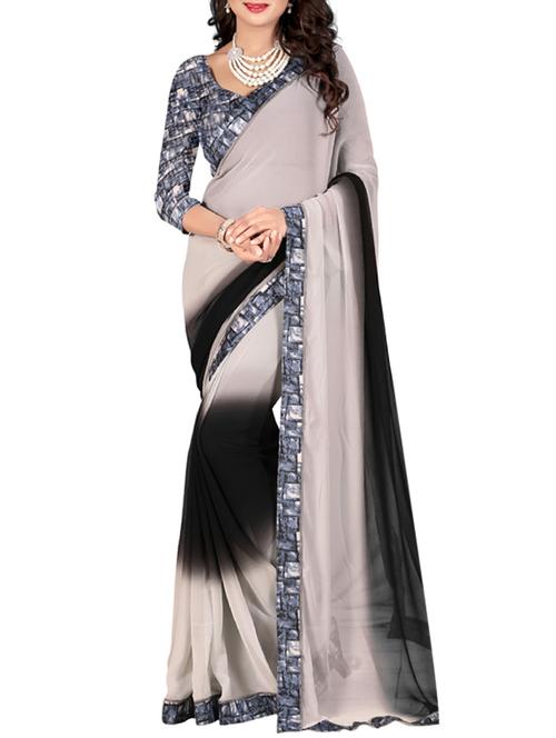 grey georgette printed saree with blouse - 12395018 - Very Small Image - 1