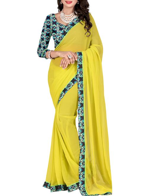 yellow georgette bordered saree with blouse - 12395022 - Very Small Image - 1