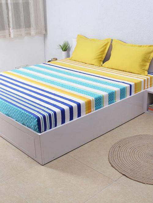 house this the jester stripes 100% cotton   single bed sheet  - yellow - 12397998 - Very Small Image - 1