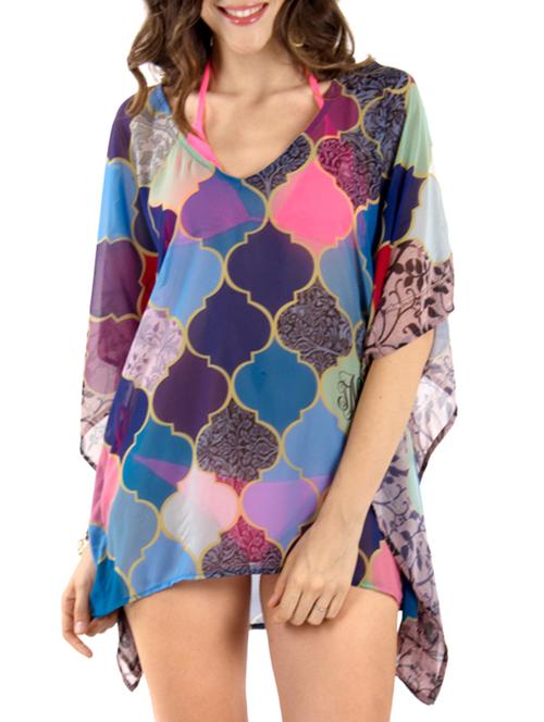 multicoloured printed polyester kaftan - 12399813 - Very Small Image - 1
