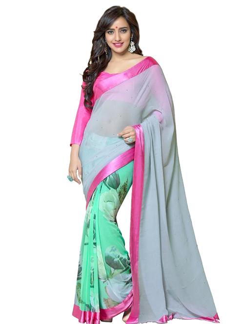 art silk half & half saree with blouse - 12402400 - Very Small Image - 1