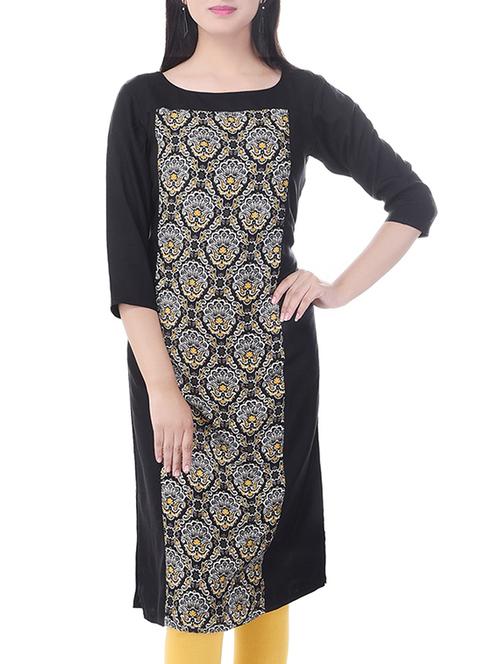 black rayon straight kurta - 12403796 - Very Small Image - 1