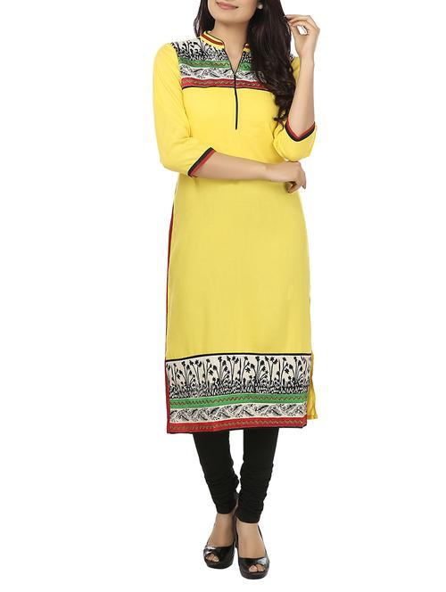 yellow cotton straight kurta - 12405399 - Very Small Image - 1