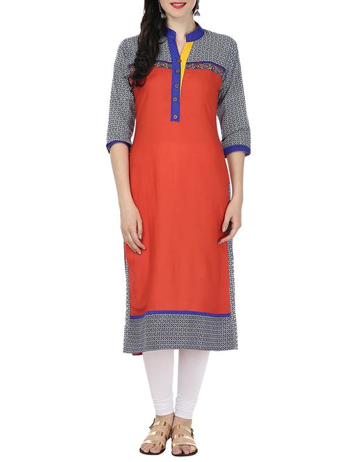 red rayon straight kurta - 12405480 - Very Small Image - 1