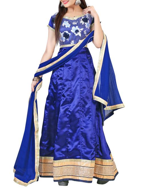 blue satin a-line dress material - 12405833 - Very Small Image - 1