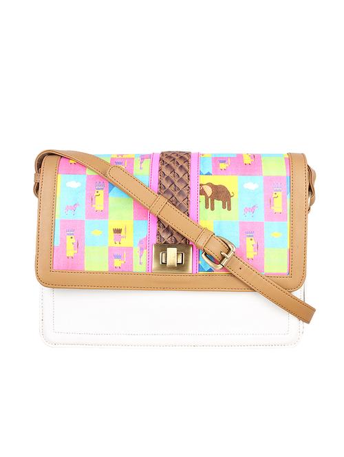 multi printed leatherette sling bag - 12408941 - Very Small Image - 1