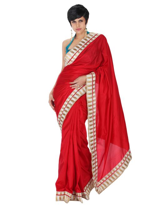 red silk saree with geometric border - 12415032 - Very Small Image - 1
