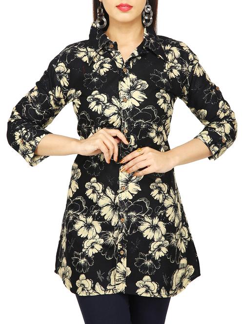 black floral printed cotton regular shirt - 12417181 - Very Small Image - 1