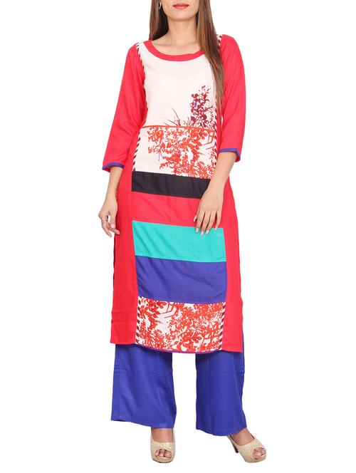 red rayon straight kurta - 12417245 - Very Small Image - 1