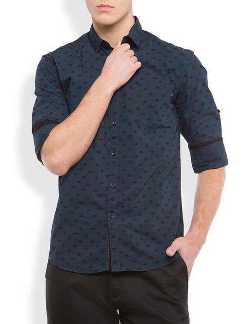 navy blue cotton casual shirt - 12418717 - Very Small Image - 1