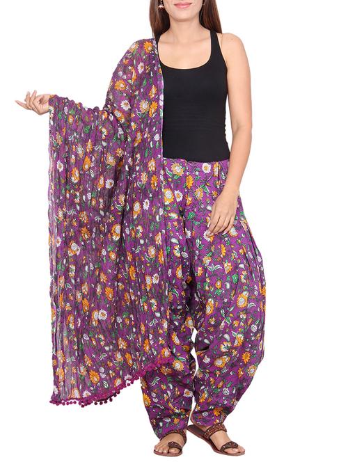 purple cotton patiyala salwar with dupatta - 12425202 - Very Small Image - 1