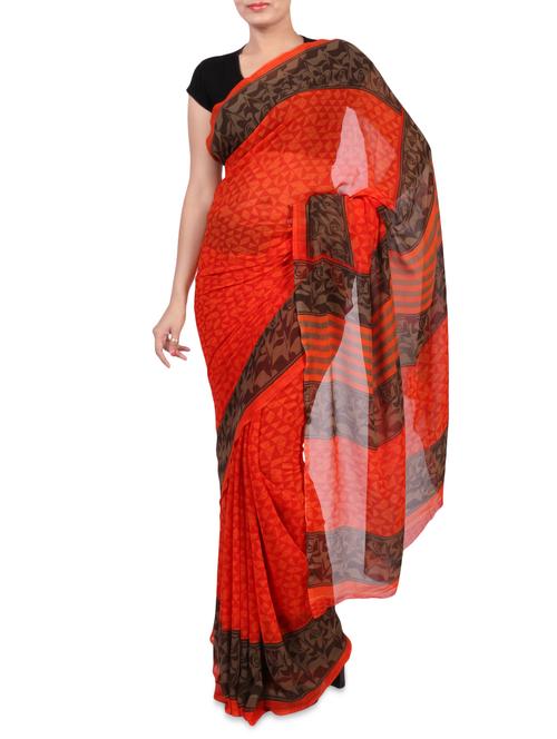 orange printed georgette saree with blouse - 1242680 - Very Small Image - 1