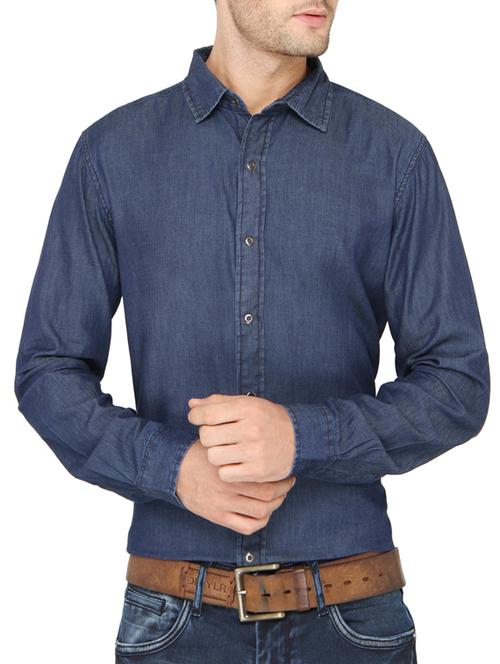dark blue cotton casual shirt - 12427815 - Very Small Image - 1