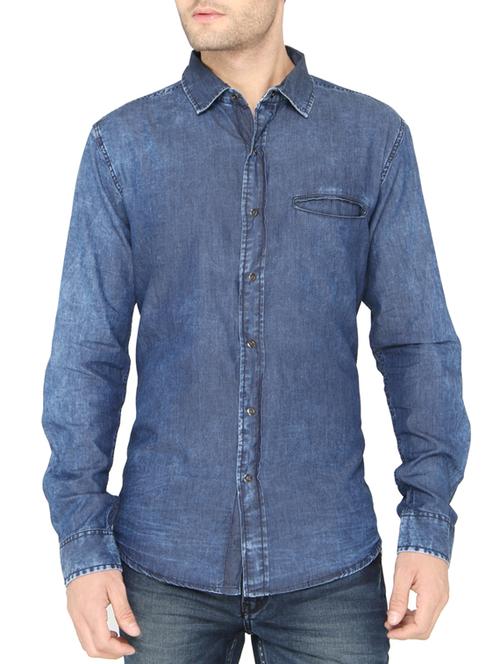 dark blue cotton casual shirt - 12427817 - Very Small Image - 1