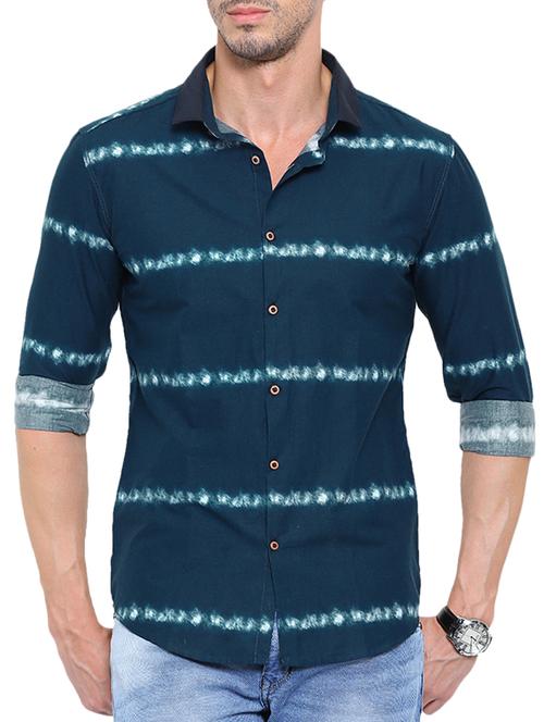 navy blue cotton tie and dye print casual shirt - 12427901 - Very Small Image - 1