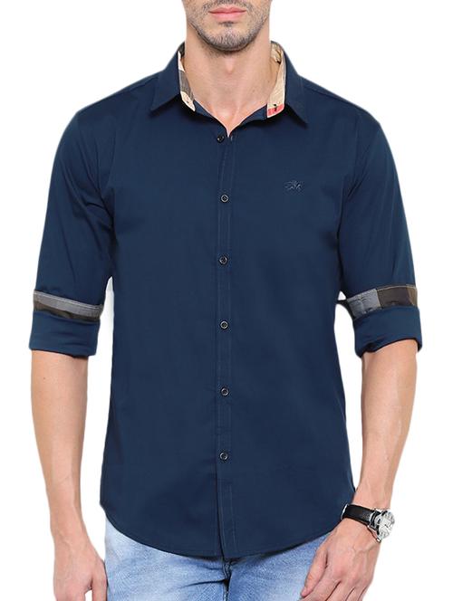 navy blue cotton casual shirt - 12427904 - Very Small Image - 1