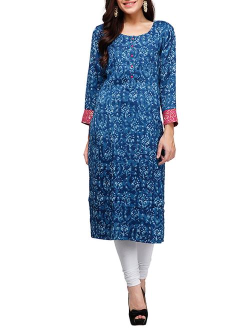 indigo viscose straight kurta - 12428114 - Very Small Image - 1