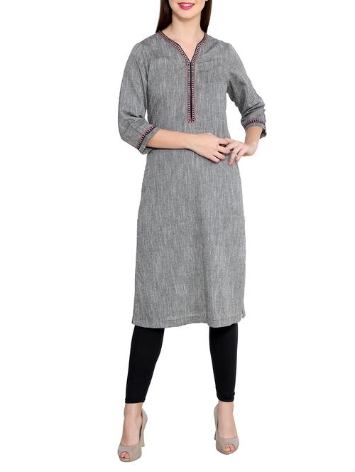 grey cotton straight kurta - 12430388 - Very Small Image - 1