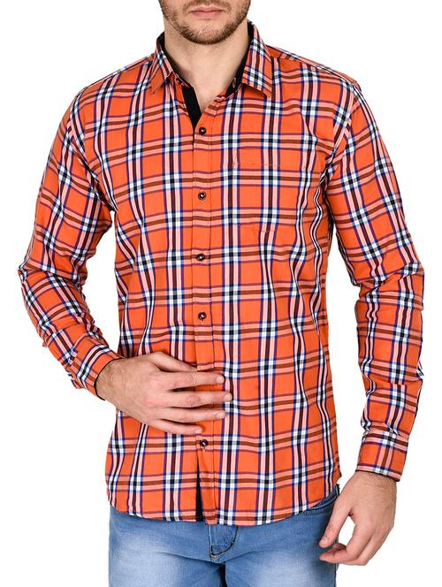 orange check cotton casual shirt - 12430748 - Very Small Image - 1