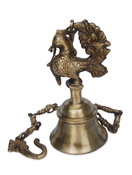 antique gold brass temple bell with peacock - 1243108 - Very Small Image - 1