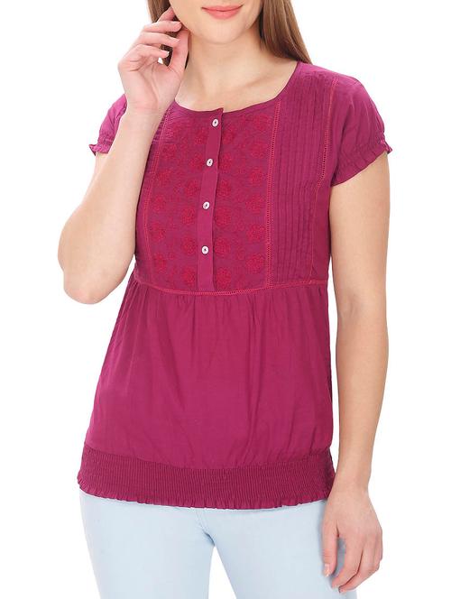 purple embroidered cotton blouson top - 12431945 - Very Small Image - 1
