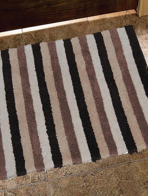 avira home 1700 gsm stripes reversible bathmat-beige & brown - 12435182 - Very Small Image - 1
