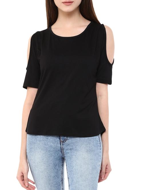 round neck cold shoulder top - 12436230 - Very Small Image - 1