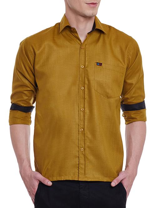 solid mustard cotton casual shirt - 12436443 - Very Small Image - 1