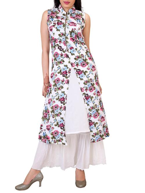 white floral printed cotton maxi dress - 12437081 - Very Small Image - 1