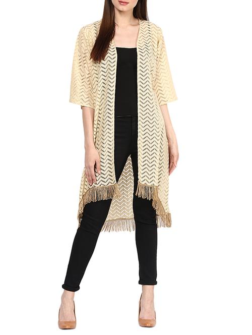 chevron detail fringed hem shrug - 12437418 - Very Small Image - 1