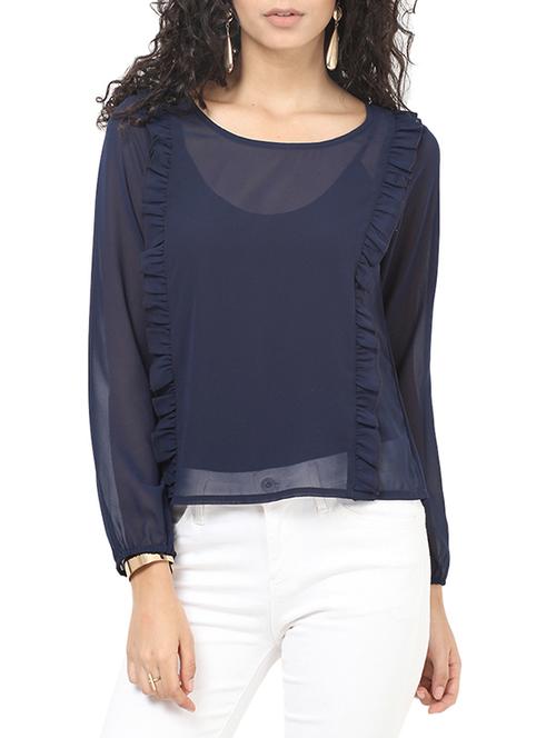 frill detail sheer top - 12440915 - Very Small Image - 1