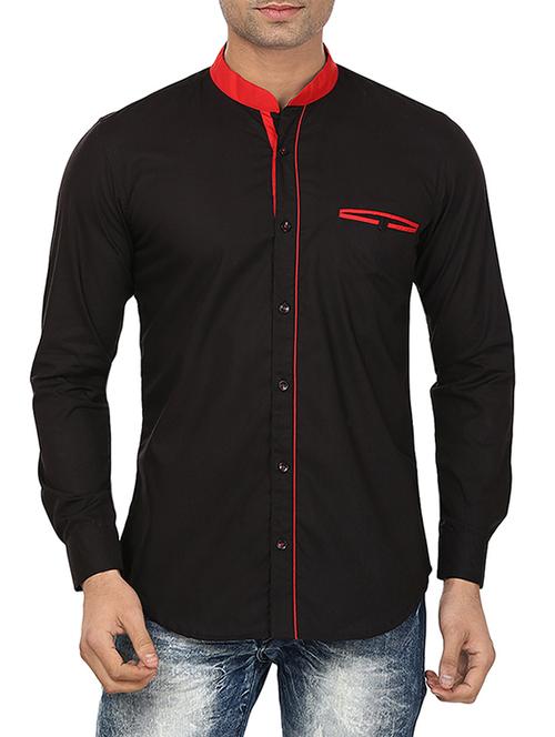 black and red cotton casual shirt - 12441001 - Very Small Image - 1