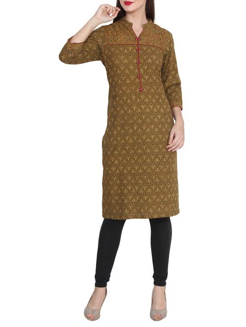 green cotton straight kurta - 12441191 - Very Small Image - 1