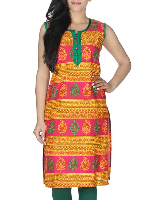 yellow cotton straight kurti - 12442352 - Very Small Image - 1